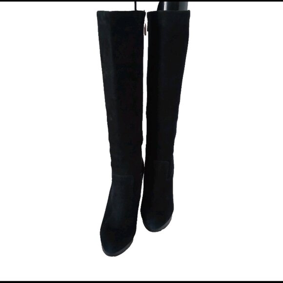 Michael Kors Women's Black Suede Leather Knee High Boots Tall Minimalist Sz 5.5 - Picture 1 of 8